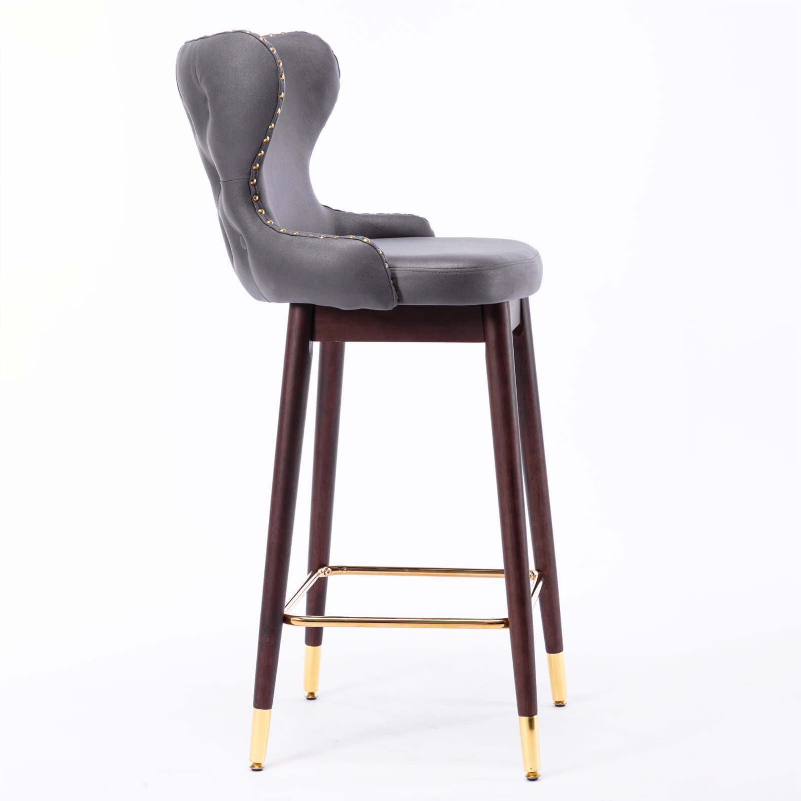 Yardi Yard Modern Leathaire Set of 2 Bar Stools with Back, 29.9" Tufted Gold Nailhead Trim Counter Height Stools for Pub Kitchen, Dark Gray Yardi Yard Modern Leathaire Set of 2 Bar Stools with Back, 29.9" Tufted Gold Nailhead Trim Counter Height Stools for Pub Kitchen, Dark Gray