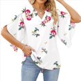 thumbnail image 3 of Blusas de Mujer con Mangas 3/4 y Cuello en V Holgado con Estampado de Pétalos de , Blusas de Trabajo de Negocios Flores Rojas M, 3 of 7