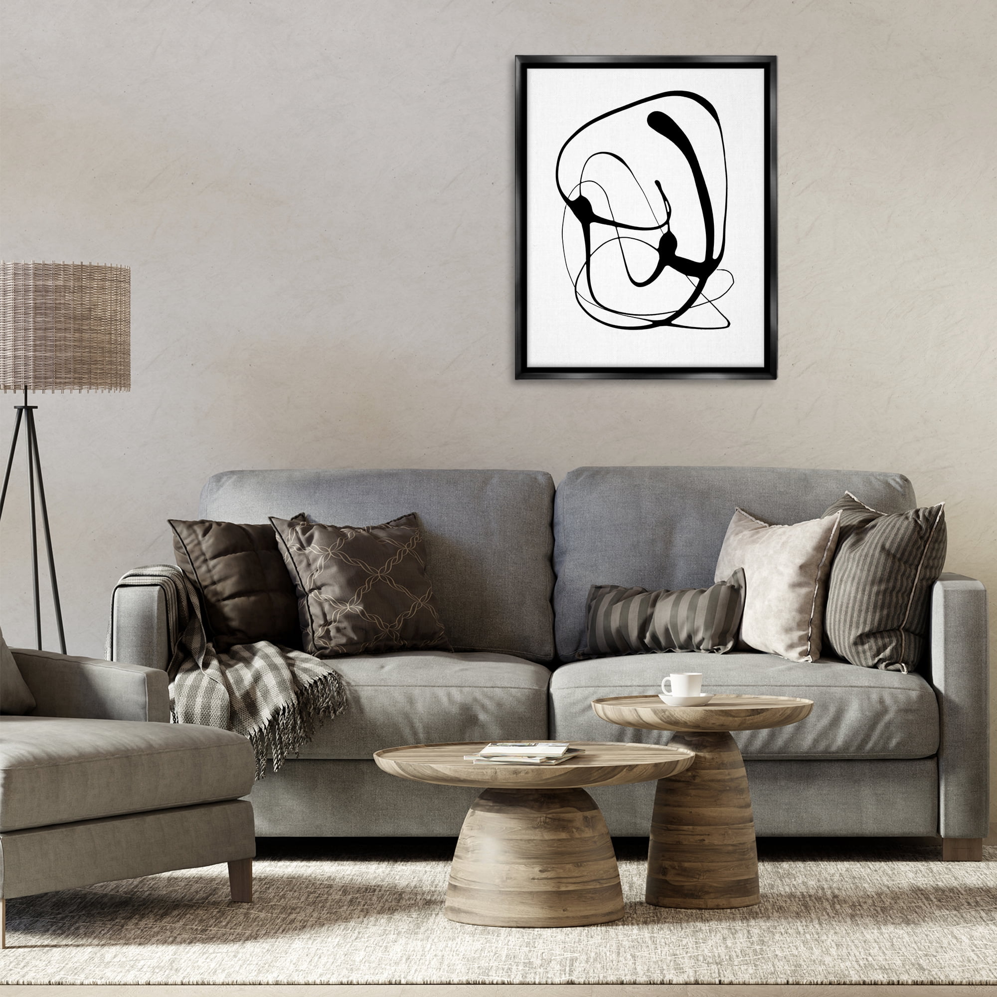 Stupell Industries Black Modern Swirl Abstract Painting Black Floater Framed Canvas Art Print Wall Art, 25 x 31
