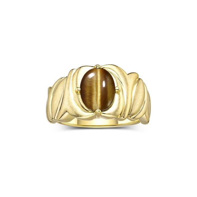 RYLOS Bagues pour Femmes Bague en Or Jaune 14K Solitaire Pierre Précieuse Ovale 9x7 mm avec Anneau Fini Satin Novembre Bijou Oeil de Tigre Taille 5