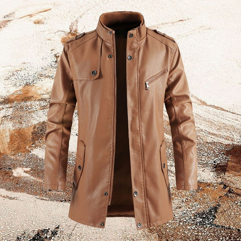 uikmnh Jackets for Men Men's Mid Length Leather Coat Large Size