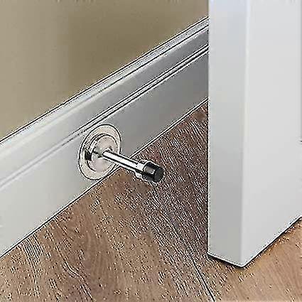 2 Pack Stainless Steel Door Stops Wall Mounted & Fittings, Self-adhesive Door Stopper With Rubber Buffer, Screw Fixing Or Stick On Wall Or Sk