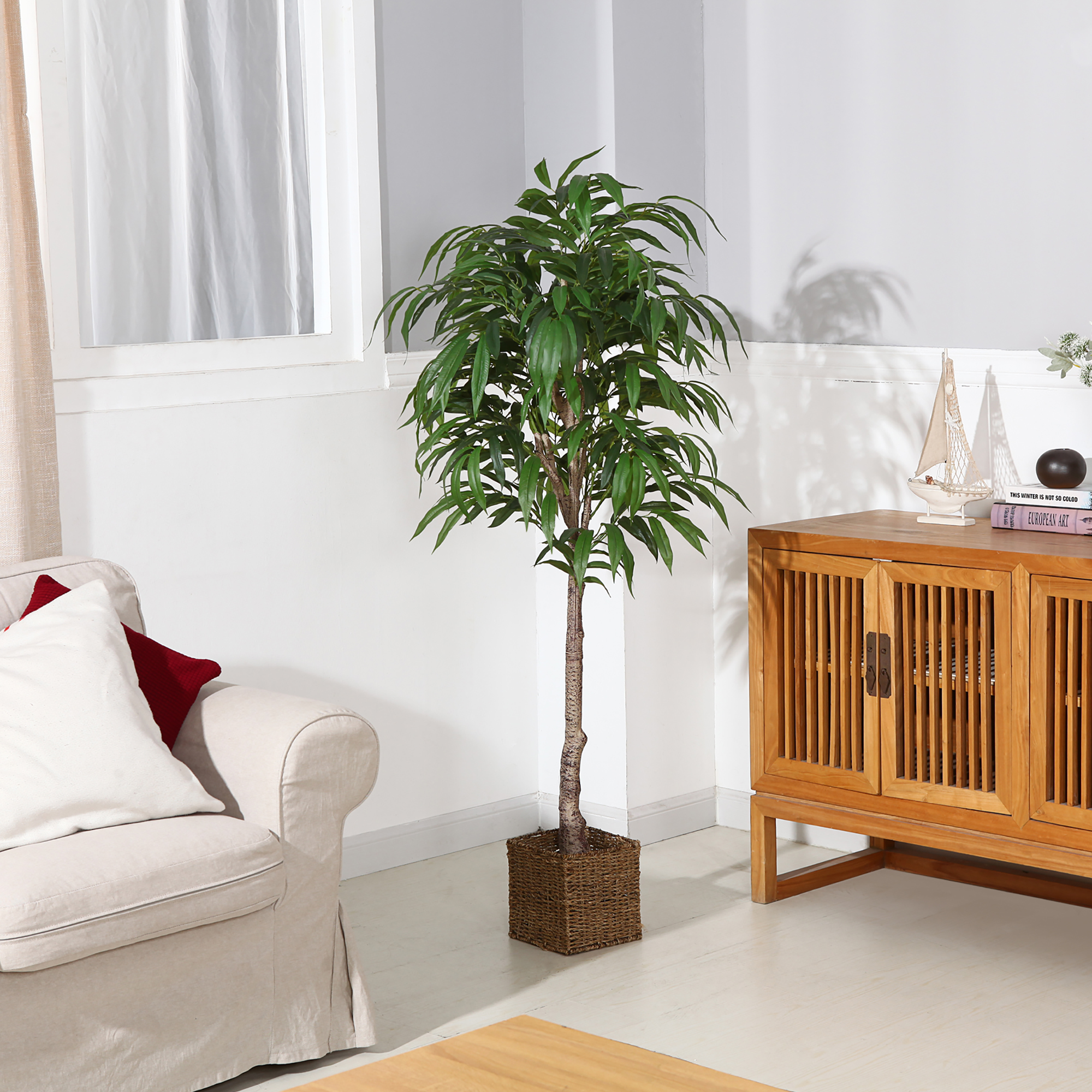 Buy 5FT Artificial Silver Willow Tree in Basket, Fake Willow Silk Plant