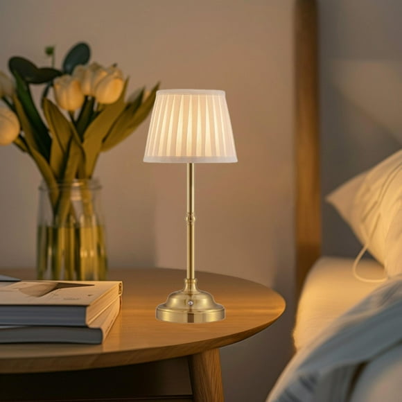 Lámpara de mesa LED recargable, luz nocturna USB, pantalla de tela, lámpara de escritorio inalámbrica, luz de escritorio para gabinete, adultos, pasillo, bar, boda Oro