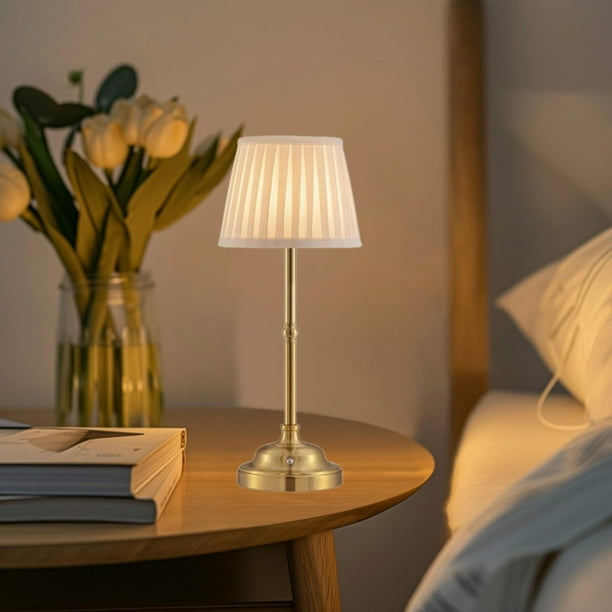 Lámpara de mesa LED recargable, luz nocturna USB, pantalla de tela, lámpara de escritorio inalámbrica, luz de escritorio para gabinete, adultos, pasillo, bar, boda Oro