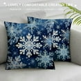 thumbnail image 3 of Creowell  Snowflakes Winter Pattern，Pillow Cute Design Hidden Zipper Home Sofa Decorative Cushion Cover Square,White and Navy Blue, 3 of 5