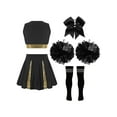 thumbnail image 2 of iiniim Girls Cheer Leader School Uniform Sleeveless Cheerleading Dance Crop Top Skirt with Hair Tie Socks Pom Poms A Black&White 12, 2 of 7