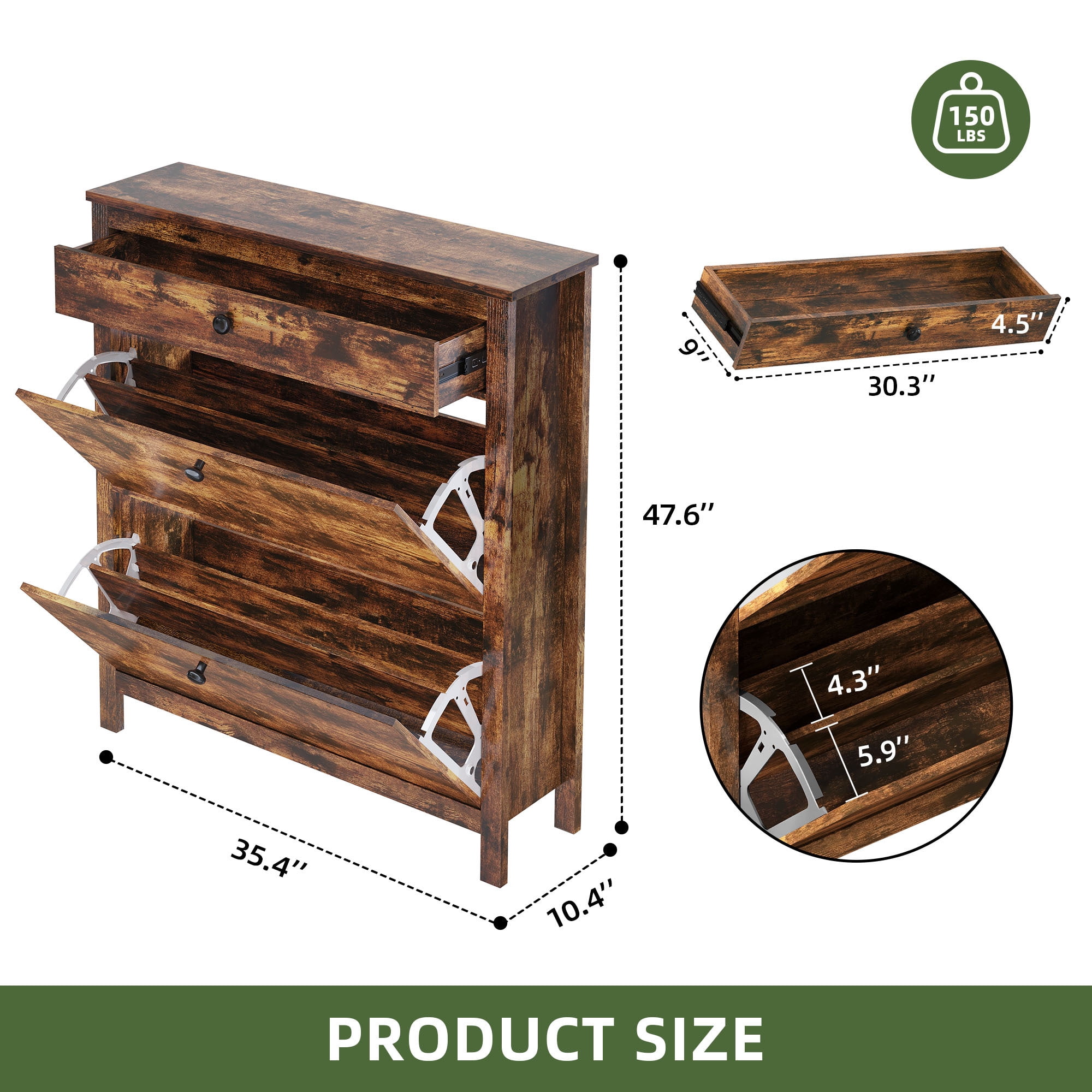 Uforic Shoe Cabinet with 2 Flip Drawers, Hidden Shoe Storage Rack Organizer, Brown