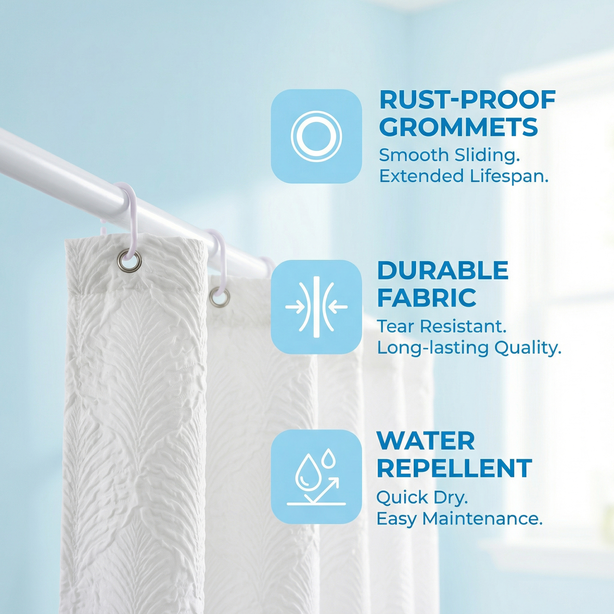 Unique Bargains Waterproof Fabric Shower Curtain Sets White - Leaves 71"W x 71"L