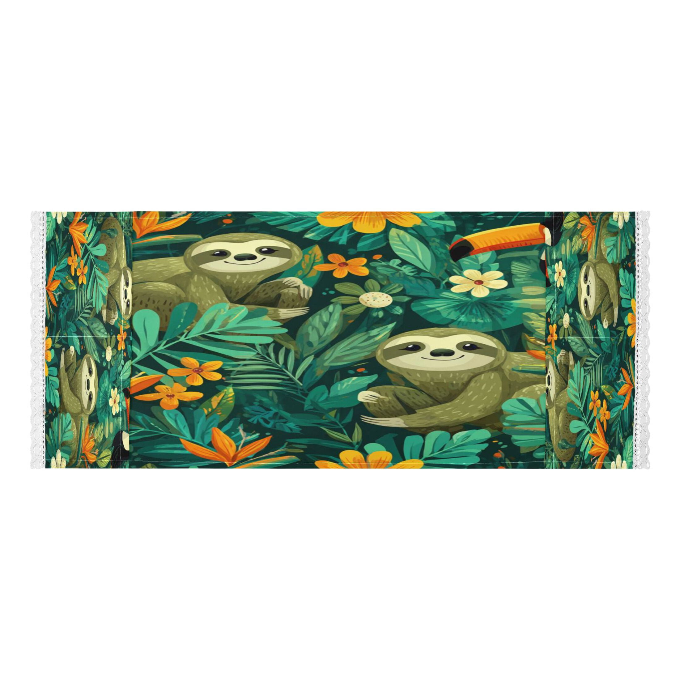 Washing Machine Cover 51.2x22in, Durable Polyester Dust Cover with Lace Trim and Side Pocket for Appliances Playful Sloths