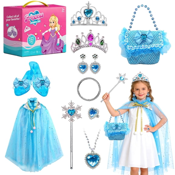 Caunedy Princess Dress-up Set with Shoes,Kids Princess Toys Jewelry Boutique Kit,Pretend Play Beauty Gift for Ages 3-6 Girls