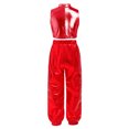 thumbnail image 5 of Aislor Girls Jazz Hip Hop Dance Outfit Sleeveless Sequin Ruffles Crop Top with Pants Streetwear Red 12, 5 of 7
