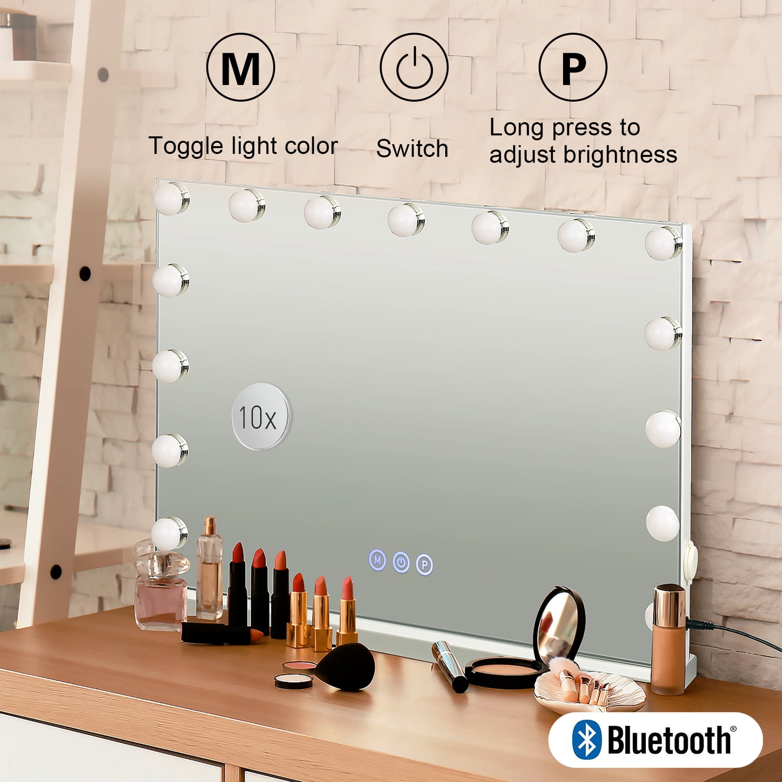 Elecwish Makeup Vanity Mirror With, Hollywood Vanity Mirror With Lights And Bluetooth