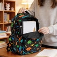 thumbnail image 4 of SCRAWLGOD Dinosaur Tropical Leaf Print Black 17 inch Backpack for Women Men Large College Bookbags Kids School Bag for Girls Boys Multi-Pocket Portable Large Knapsack, 4 of 7