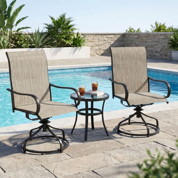 Pirecart 2 Pcs Outdoor Patio Swivel Chairs, High Back & Metal Frame, 360° Patio Dining Chairs for Lawn, Garden, Deck, Brown