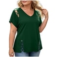 thumbnail image 3 of FchengtaiS Plus Size Tops Womens Short Sleeve V Neck Tshirts Hollow Out Summer Dressy Casual Loose Blouses 1X-5X, 3 of 7
