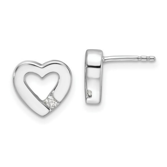 925 Sterling Silver Rhodium Plated White Ice .08ct Diamond Love Heart Earrings Measures 10.52x11.28mm Wide Jewelry for W