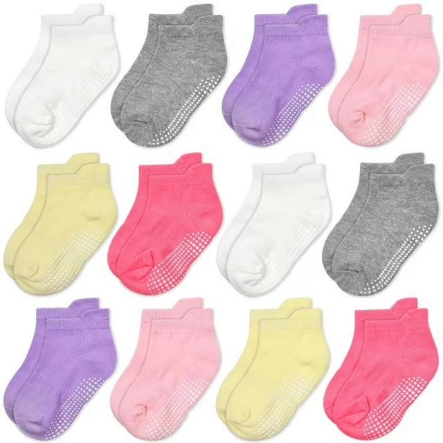 Non Slip Toddler Ankle Socks,12 Pairs Anti Skid Baby Girls Socks, Kids Grips Crew Socks for