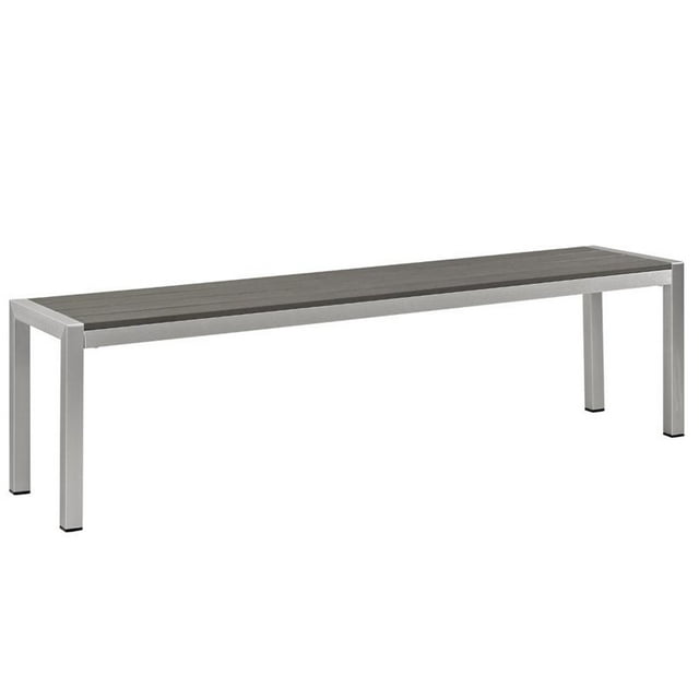 Modway Shore Aluminum Wood Plastic Outdoor Patio Bench in Silver/Gray