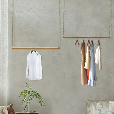 Miumaeov Height Adjustable Gold Metal Chain Clothing Hanging Racks 2 Pcs 47Inch for Clothing Store