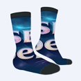 thumbnail image 2 of Unisex Trendy Cosmic Socks (2 Pairs) - Vibrant Moon & ' HELLO ' Design Glittery Metallic Letters Perfect for All Seasons, 2 of 5
