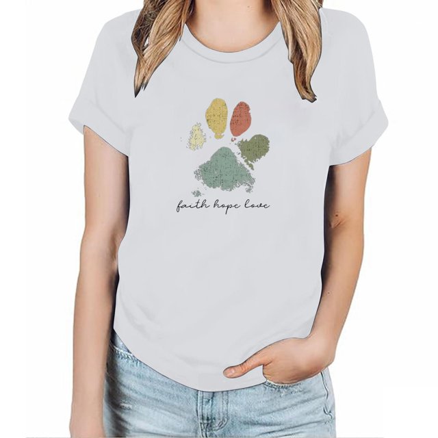 Camisetas de Manga Corta para las Mujeres Impresas Cuello Redondo Camiseta Casual, Ocio Y Blusas de Manga Corta Diarias para las Mujeres