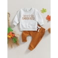 thumbnail image 2 of Baby Boys Pants Set 6M 12M 18M 24M 3Y Long Sleeve Crew Neck Letters Print Sweatshirt with Elastic Waist Sweatpants Halloween Clothes, 2 of 9
