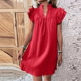 thumbnail image 6 of Ashirexll Flowy Dresses for Women, Womens Summer Dresses, Stand Collar Ruffle Short Sleeve Solid Color Loose Shift Pullover Dress, 6 of 6