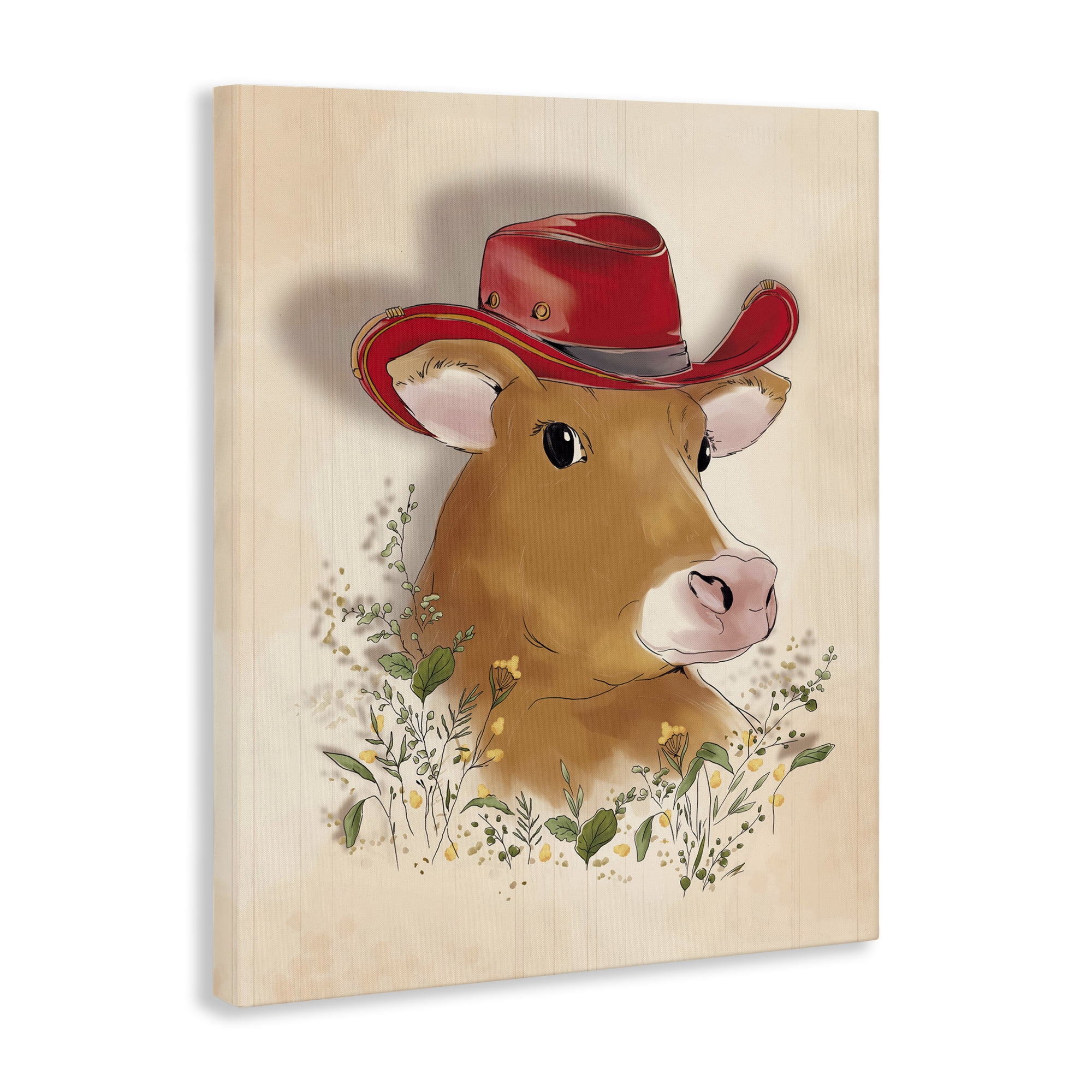 Stupell Industries Cow with Red Cowboy Hat Animals Painting Wrapped Canvas Art Print Wall Art, 30 x 40