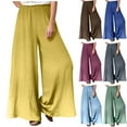 thumbnail image 2 of qolati Wide Leg Palazzo Pants for Women 2023 Solid Color Elastic High Waisted Boho Pant Casual Flowy Baggy Beach Lounge Trousers, 2 of 6