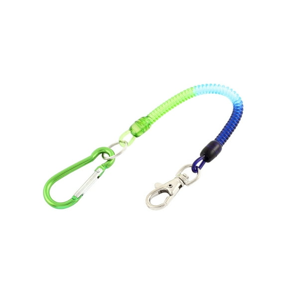 Green Carabiner Hook  Stretchy Coil Key Chain Cord w Lobster Clasp