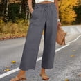 thumbnail image 2 of Outfmvch Women Linen Cropped Pants Cropped Pant with Pockets Palazzo Long Pant Straight Leg Lounge Trouser Pull on Pants Paperbag pant Linen Pants Women Linen Capri Pants Baggy Linen Pants Gray L, 2 of 9