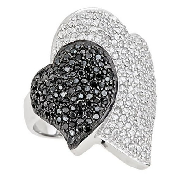 Decadence Sterling Silver Double Heart Cubic Zirconia Ring
