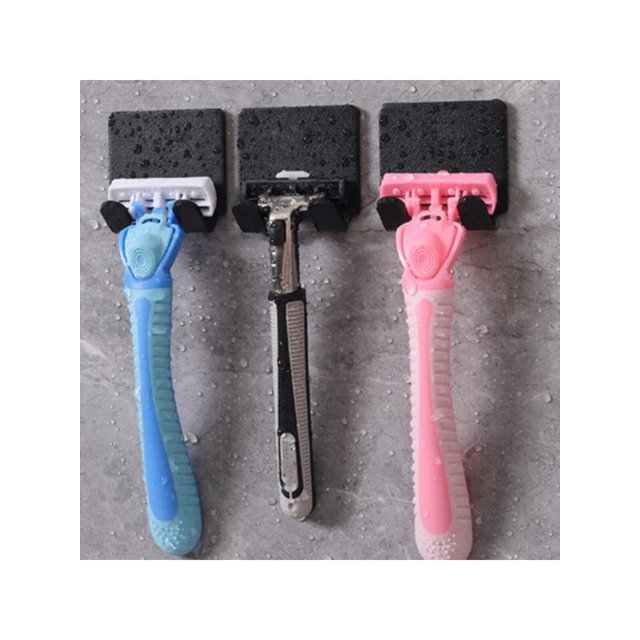 Wall-mounted Hook For Home Use, Black Plastic, No Drilling Needed, Strong Adhesive, Razor Hook Storage Rack