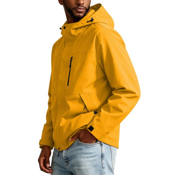 yeiolnoer Mens Rain Jacket Casual Full Zip Windbreaker Jacket Baggy Long Sleeve Outwear with Zipper Pockets for Hiking(Yellow,X-Large)