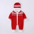 thumbnail image 2 of Coerni New Born Baby Girls Boys Christmas Sweater Jumpsuit Winter Knit Romper Clothes Button Bodysuit Jumpsuit Hat 2pcs Outfit, 2 of 4