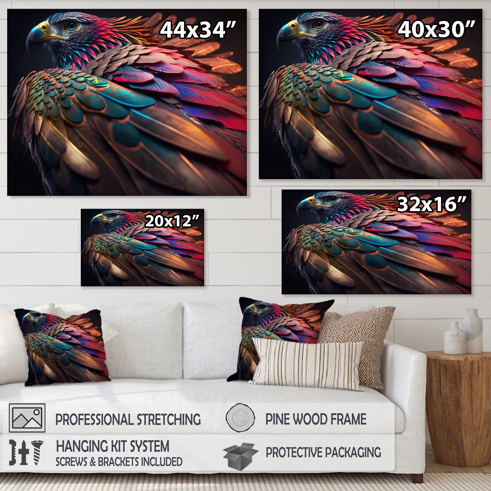 Designart Macro Colorful Feather Eagle II Canvas Wall Art