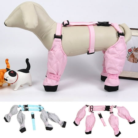 RFUGUG Suspender Boots for Dogs Dog Paw Boot Plush Warm Dog Boots Anti-Slip Dog Shoes Dog Paw Protector for Small Medium Dogs Waterproof Dog Booties with Auxiliary Strap for Outdoor Walking