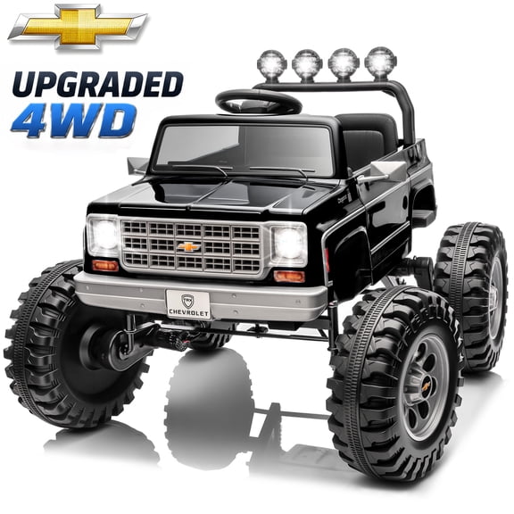 Chevrolet Cheyenne 4WD 24 Volt Ride on Toys with Remote, Ride on Truck for Big Kids, Joyracer Power Car Wheels with Bluetooth, Black