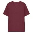 thumbnail image 6 of Women's Plus Size Tops Cotton Short Sleeve V Neck T Shirts Solid Color Casual Blouses with Pockets Loose Fit Summer Tops, 6 of 6