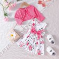thumbnail image 4 of Esaierr 3-24M Toddler Newborn Girls Dress and Cardigan Sets 2 PCS Solid Color Long Sleeve Jacket + Floral Printed Vest Dress 2 Piece Set, 4 of 7