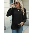 thumbnail image 4 of Long Sleeve Eyelet Tops for Women 2025 Spring Fall Crew Neck Shirts Casual Loose Blouse Trend Outfits Clothes Black XL, 4 of 8