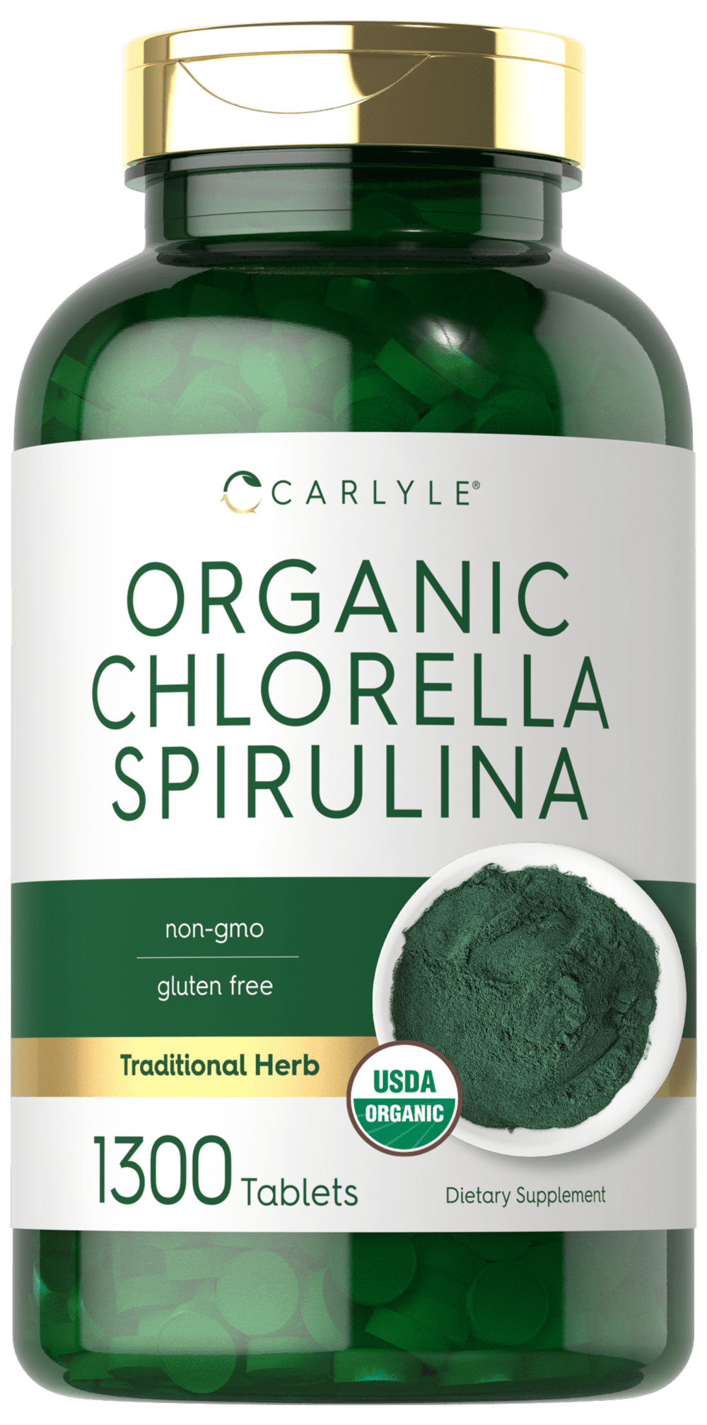 Organic Chlorella Spirulina Tablets | 1300 Count | 50/50 Blend | Non-GMO and Gluten Free | By Carlyle