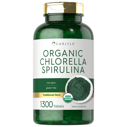 Organic Chlorella Spirulina Tablets | 1300 Count | 50/50 Blend | Non-GMO and Gluten Free | By Carlyle