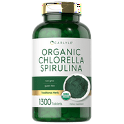 Organic Chlorella Spirulina Tablets | 1300 Count | 50/50 Blend | Non-GMO and Gluten Free | By Carlyle