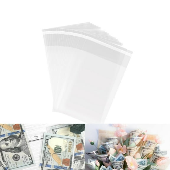 Clear Currency Holders,HYG Resealable Clear Paper Money Protector Bags,Adhesive Self-Sealing Plastic Currency Collection Sleeves for Home,200pcs