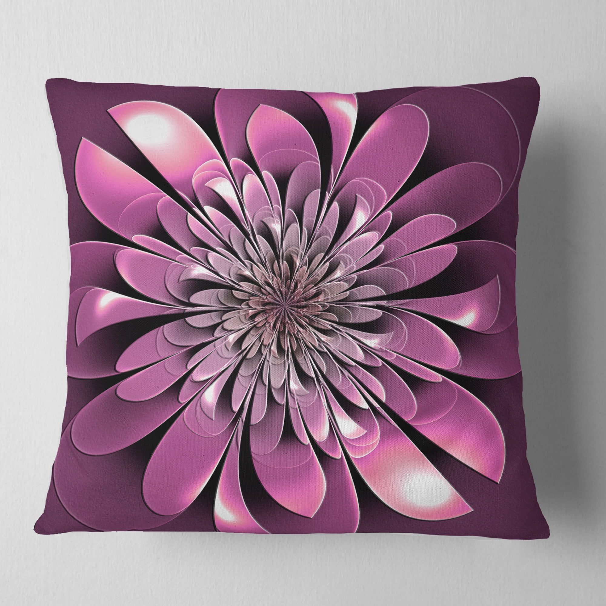 Designart Glittering Lush Purple Fractal Flower - Floral Throw Pillow - 18x18