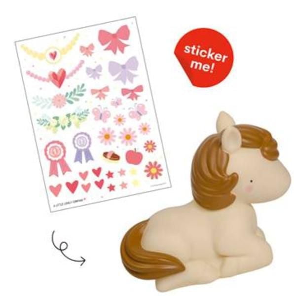 A Little Lovely Company - Veilleuse Cheval - Personnalisable avec Feuille d'Autocollants - Minuterie Éteint Après 15 Minutes - Lumière Douce pour Rêveries Équestres - Parfaite pour les Chambres d'Enfa