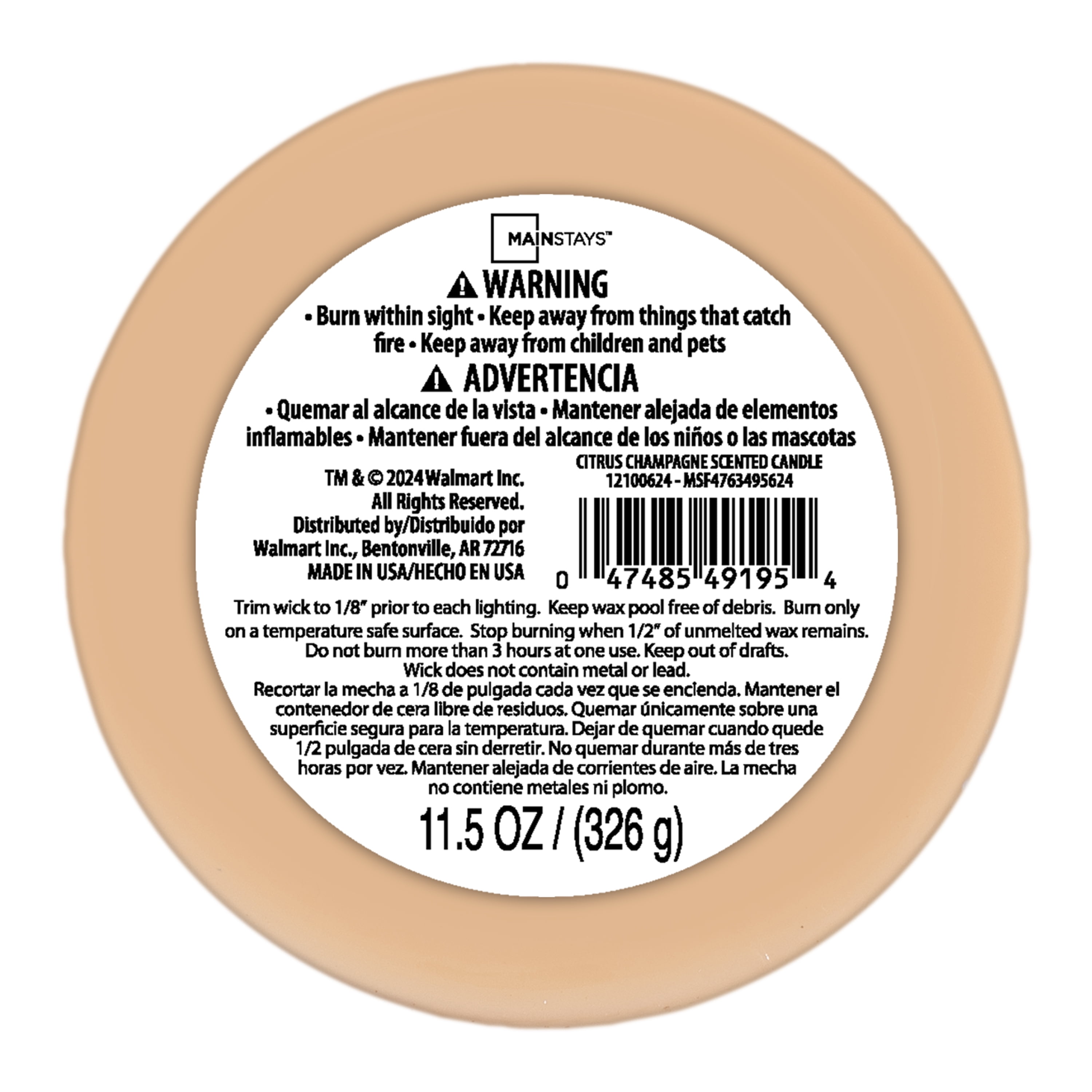 (2 pack) Mainstays Citrus Champagne Scented 3 Wick Candle, 11.5 oz.