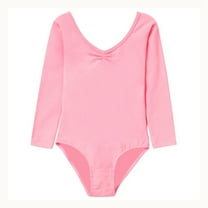 GYRATEDREAM Toddler Baby Girls Ballet Leotards Long Sleeve Soft Dance Leotard Kids V Neck Gymnastic Outfit Glitter Performance Clothes Pink for 2-14 Years